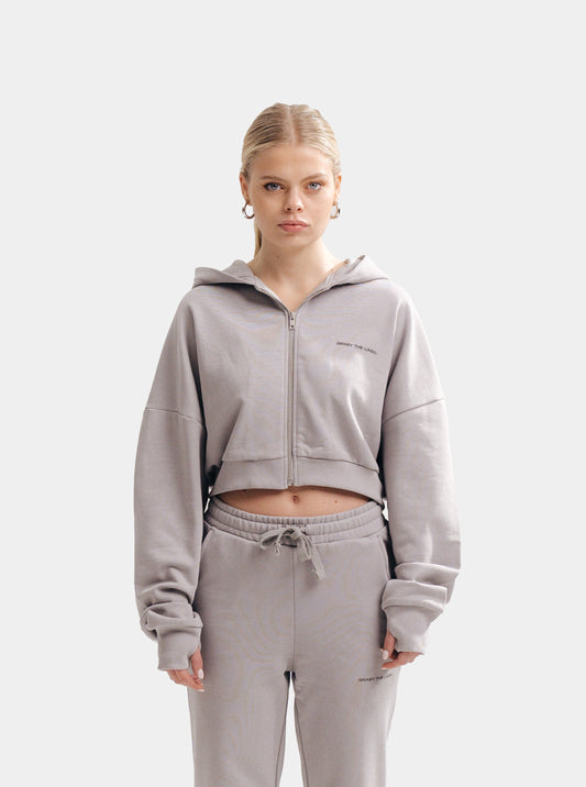 Cropped zip hoodie | Stone grey