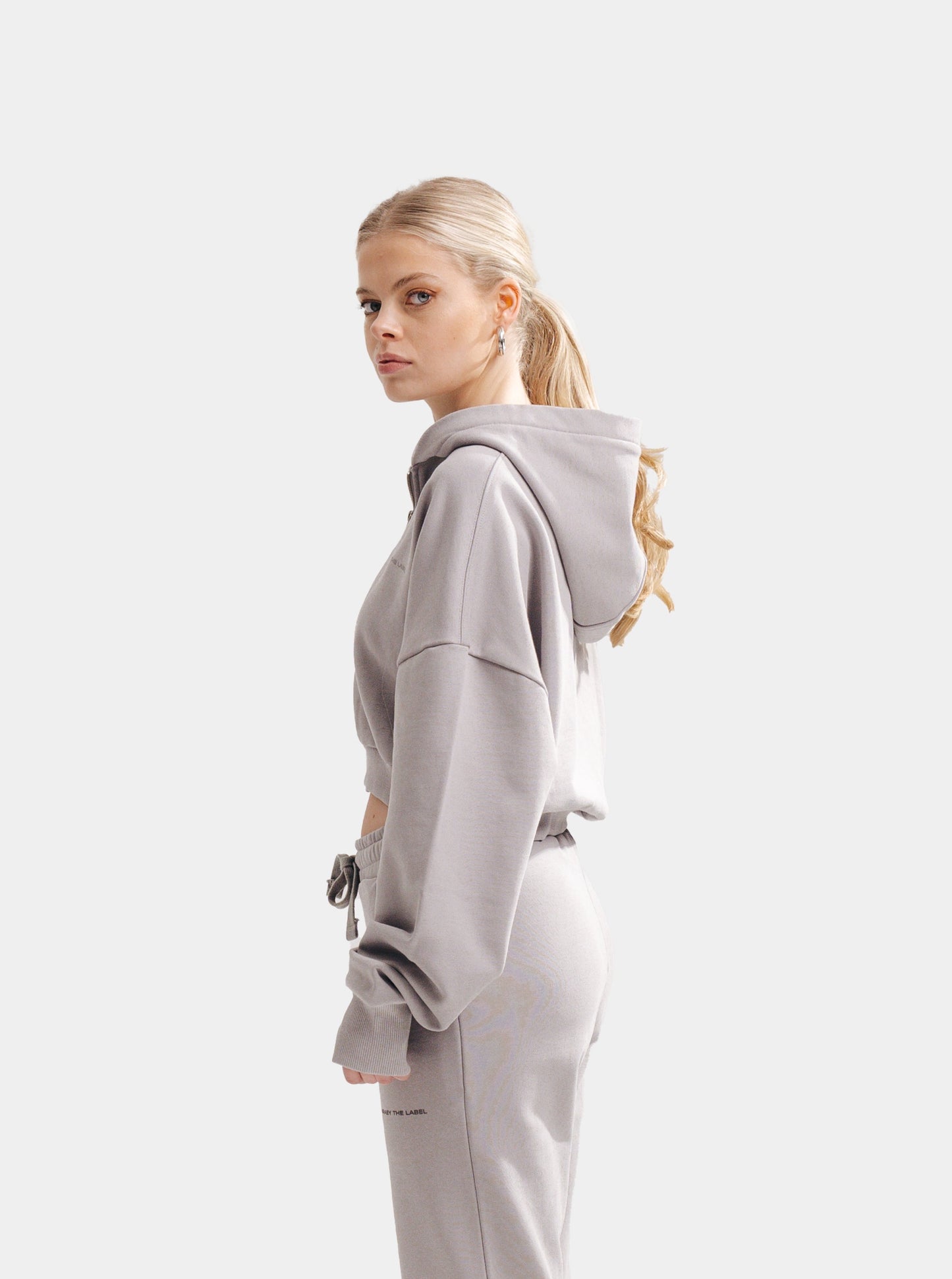 Cropped zip hoodie | Stone grey